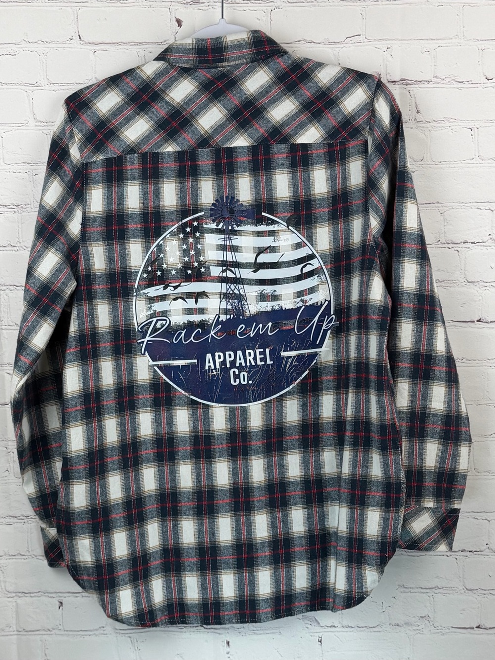 Plaid Flannel Button-Down Shirt in Blue, White, Red Medium Cabincore, grunge